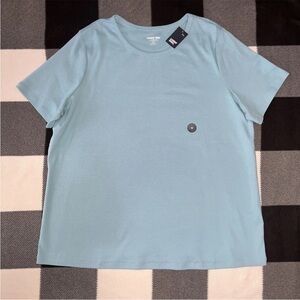 Lands' End Women's 100% Cotton Shaped Fit T-Shirt Light Blue Teal 1X (16W-18W)
